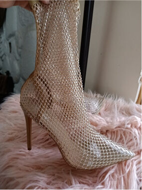 Women's closed Toe Stiletto Heels fishnet bootie rhinestones Vakili by EGO bling